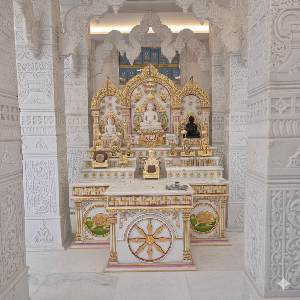 Marble Mandir with Gold Detailing